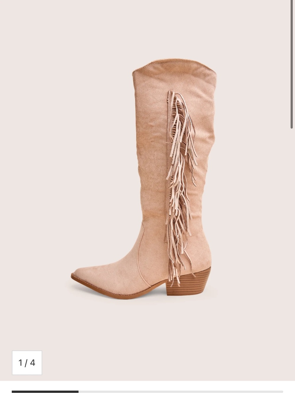Tucker Beige Faux Suede Knee High Tassle Detail Western Boots